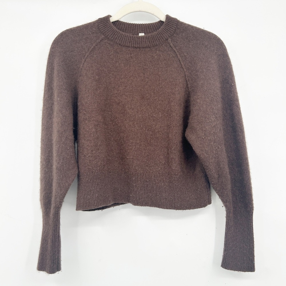 Aritzia Babaton Womens Chocolate Brown Cashmere Minimalist Crewneck‎ Sweater 2XS